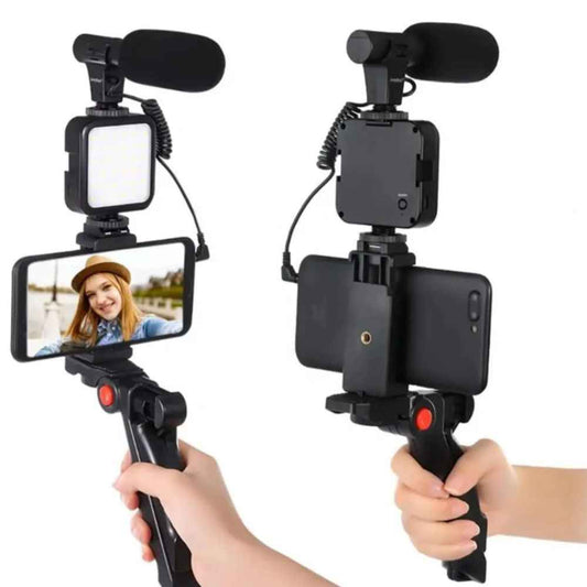 Handy Vlogging Kit with Mic, Light & Wireless Remote – Black