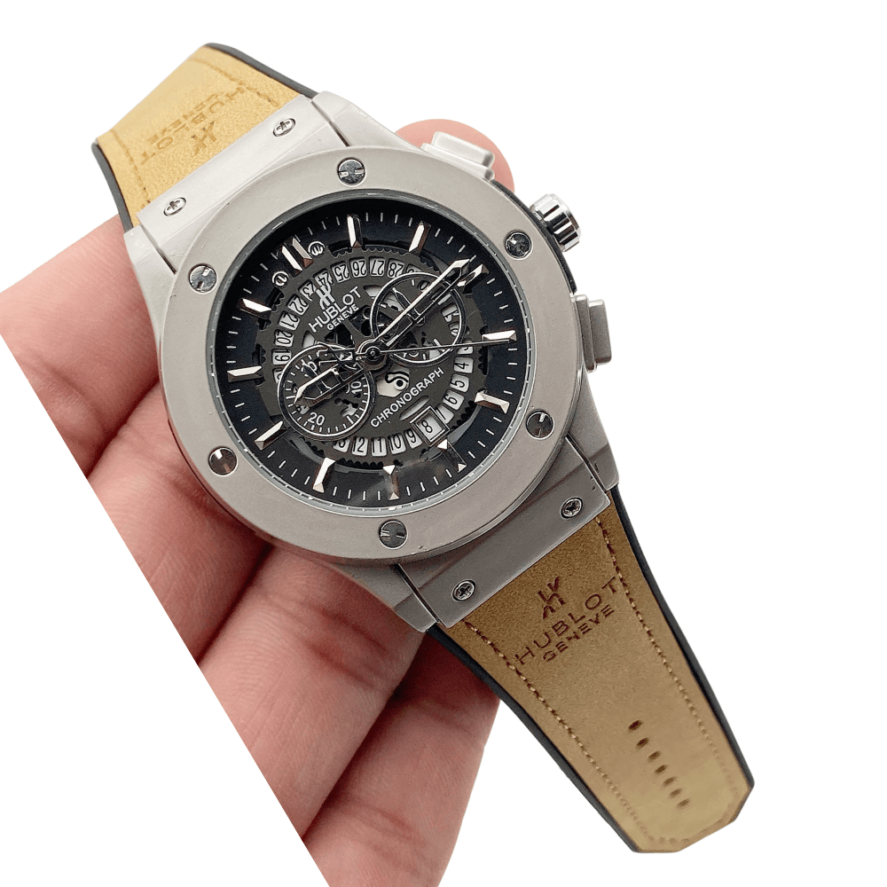 Stylish Hublot watch with camel color strap