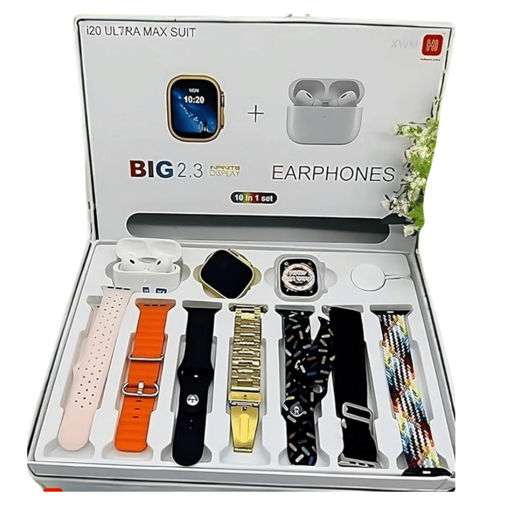 I20 Ultra Max Smart Watch – 7+1 Accessories | Wireless Earbuds | Health Monitoring