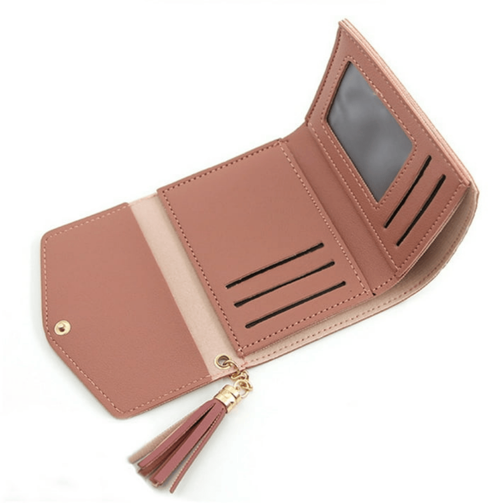inside-view of Ladies Flower Wallet showing compartments and card slots