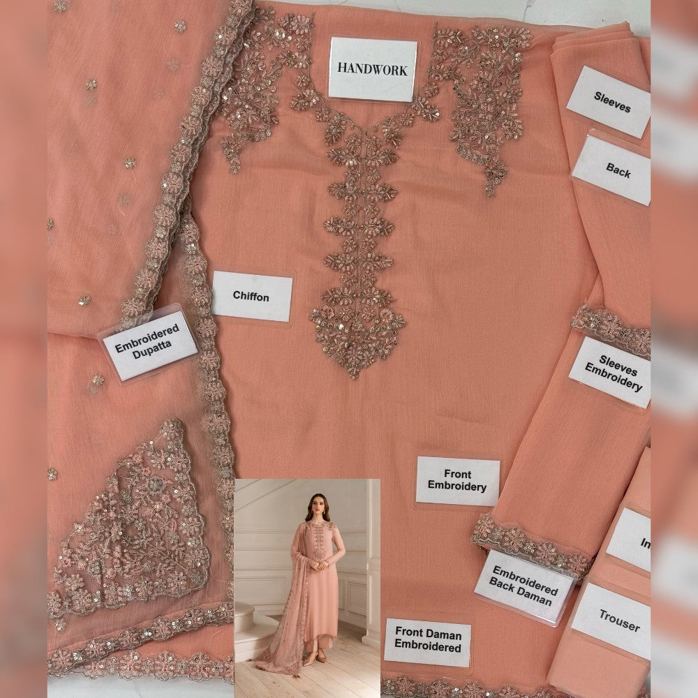 Iznik Chiffon 3 Pcs Unstitched Embroidered Suit Open Fabric Layout
