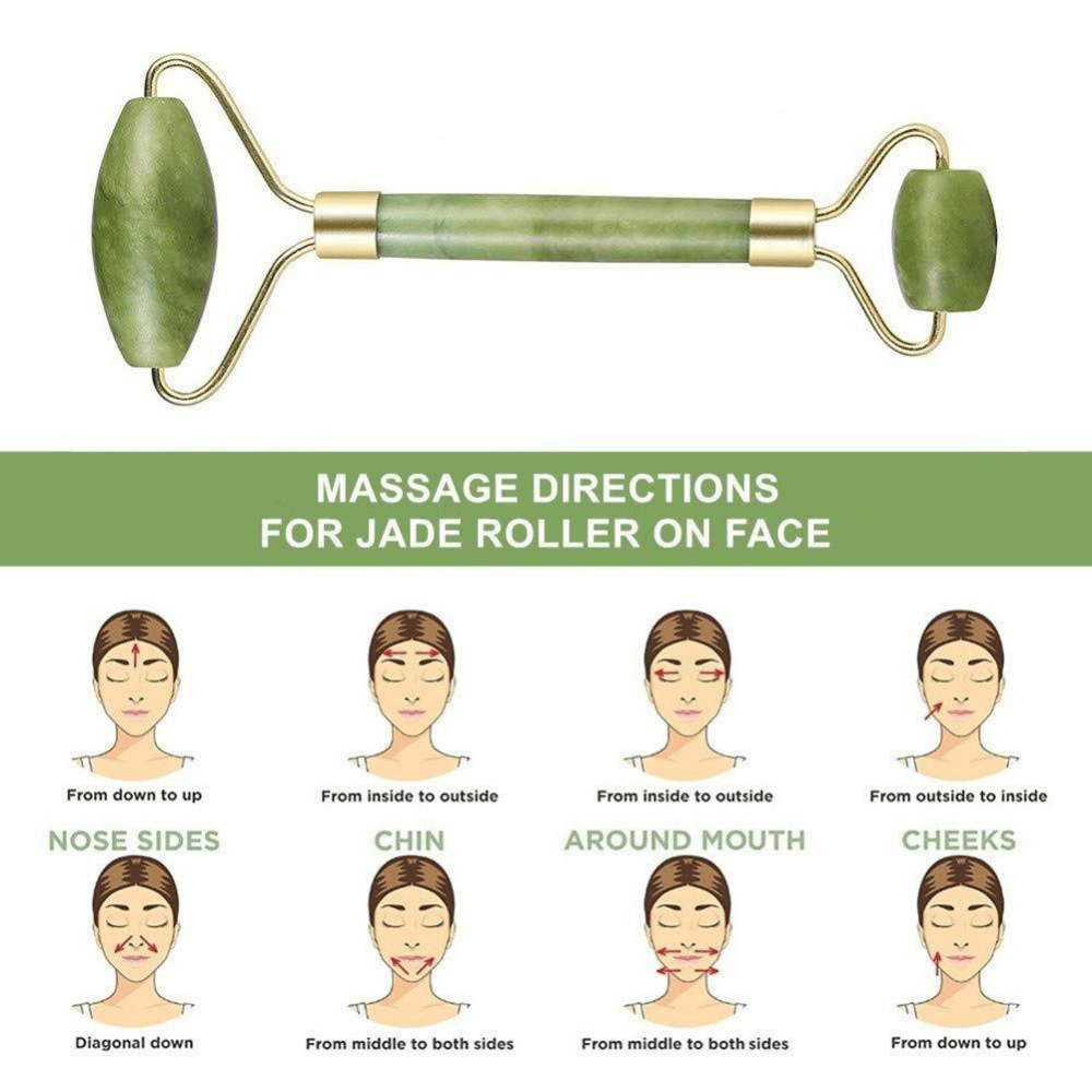 Jade roller and Gua Sha being used directly on the face for massage