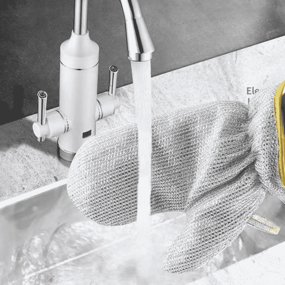 Close-up view of multifunctional kitchen scrub brush