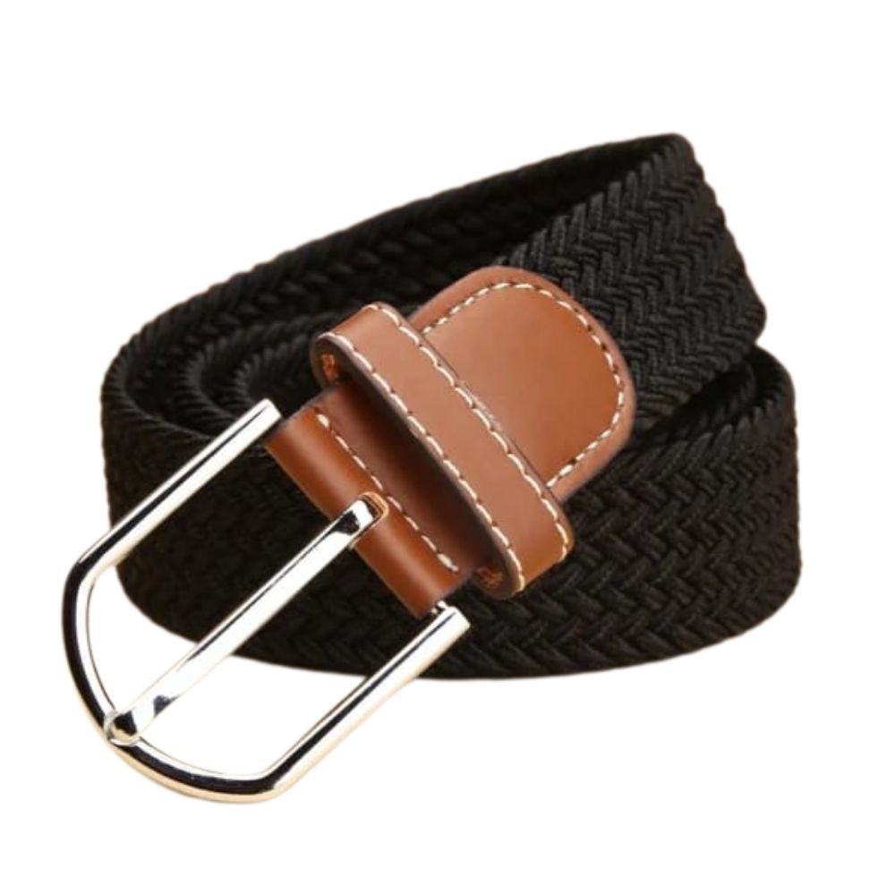 Premium Knitted Stretchable Belt – Black Buckle Close-Up | ShopFirst.pk