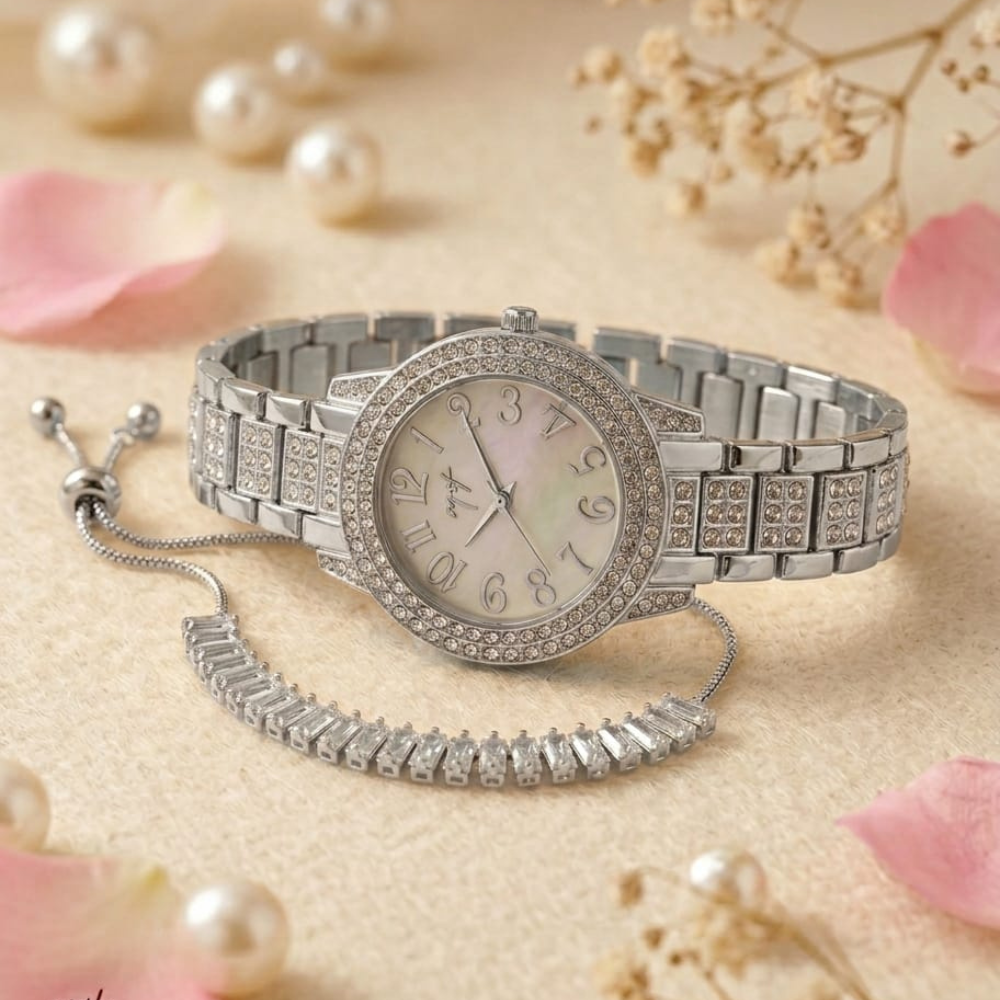 Silver Luxury Crystal Women Watch Bracelet Set Buy Online Pakistan Best Price