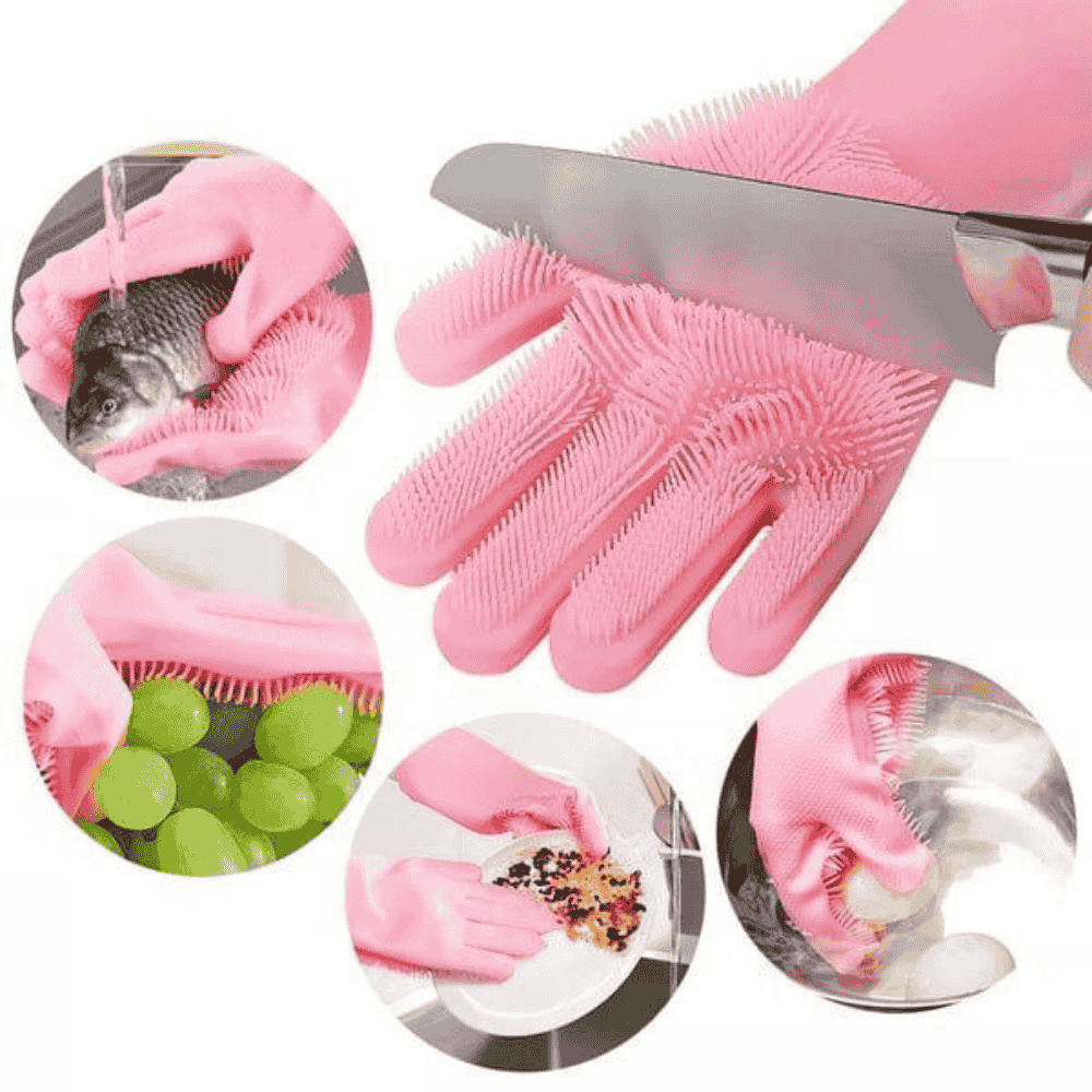 Gloves in use for dishwashing and kitchen cleaning