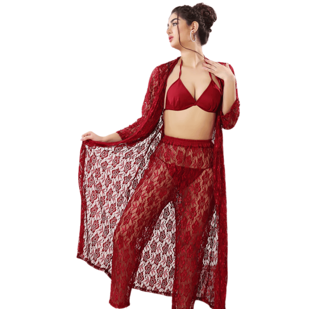 4 Piece Net Nightwear Set – Elegant & Comfortable Sleepwear for Women