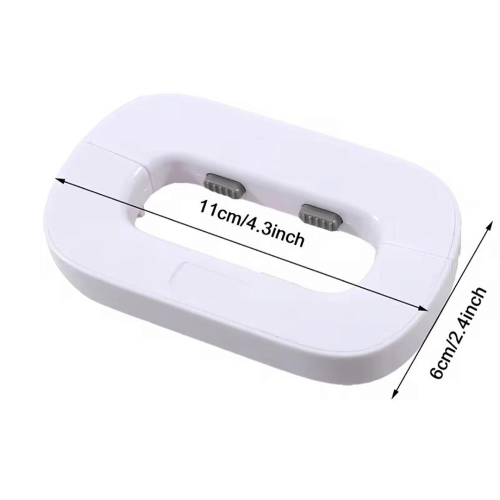White electronic device with dimensions labeled on a white background
