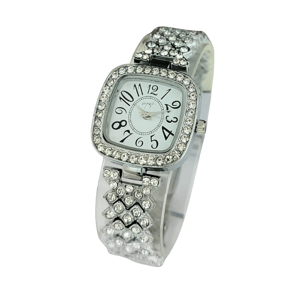Front view showcasing the MH Stone ladies watch in silver.