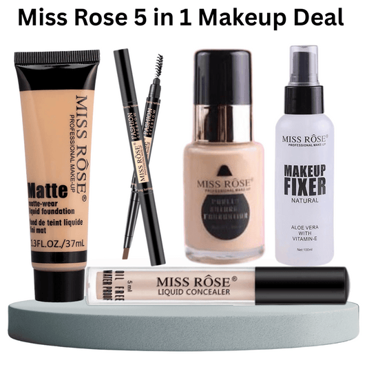 Miss Rose 5 in 1 makeup deal bundle with foundation, concealer, and eyebrow pencil