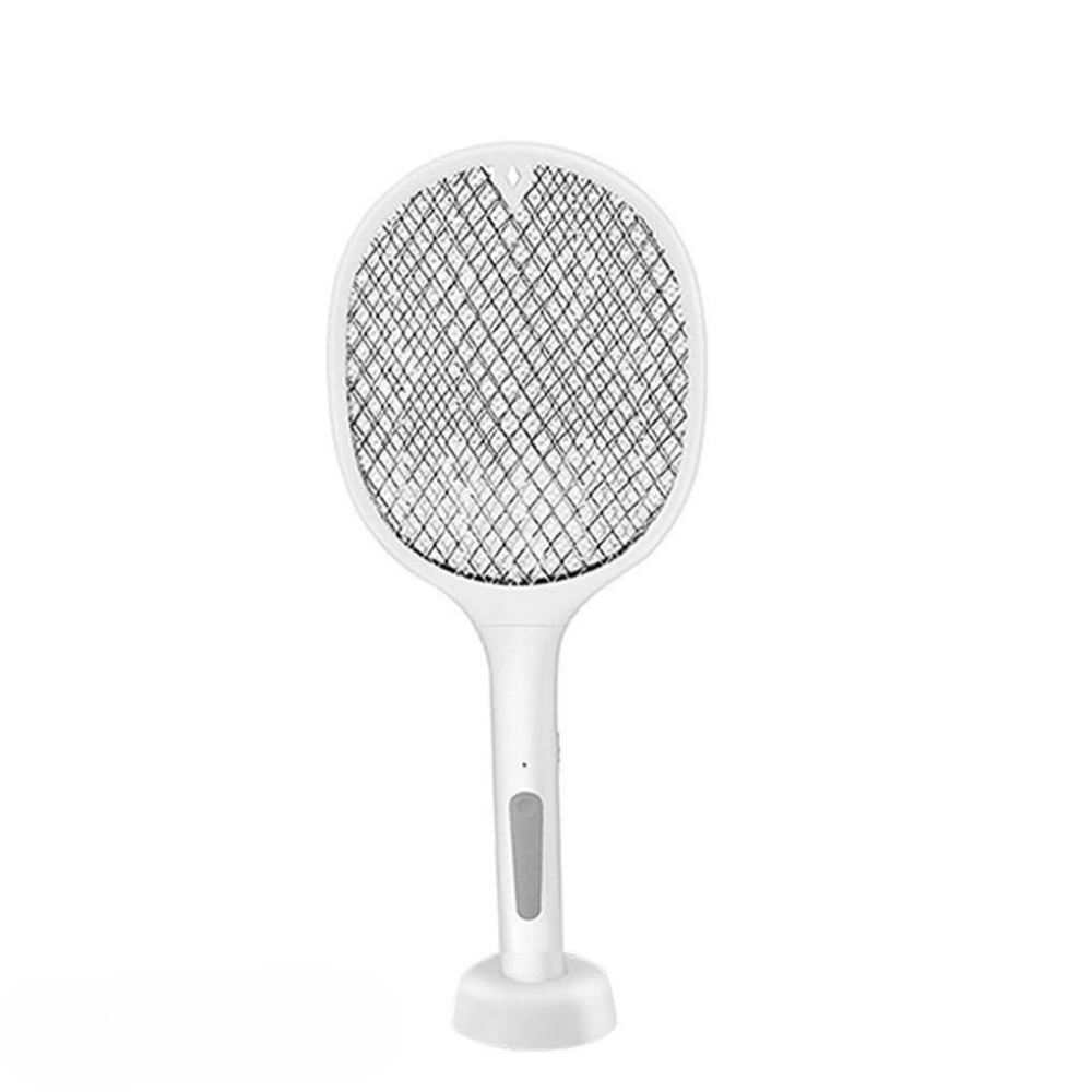 Front view of white mosquito killer racket on plain white background