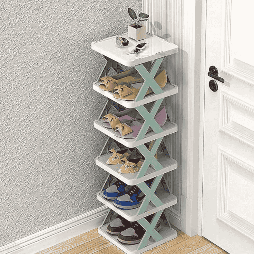 Close-up of the stackable shoe rack's texture and design