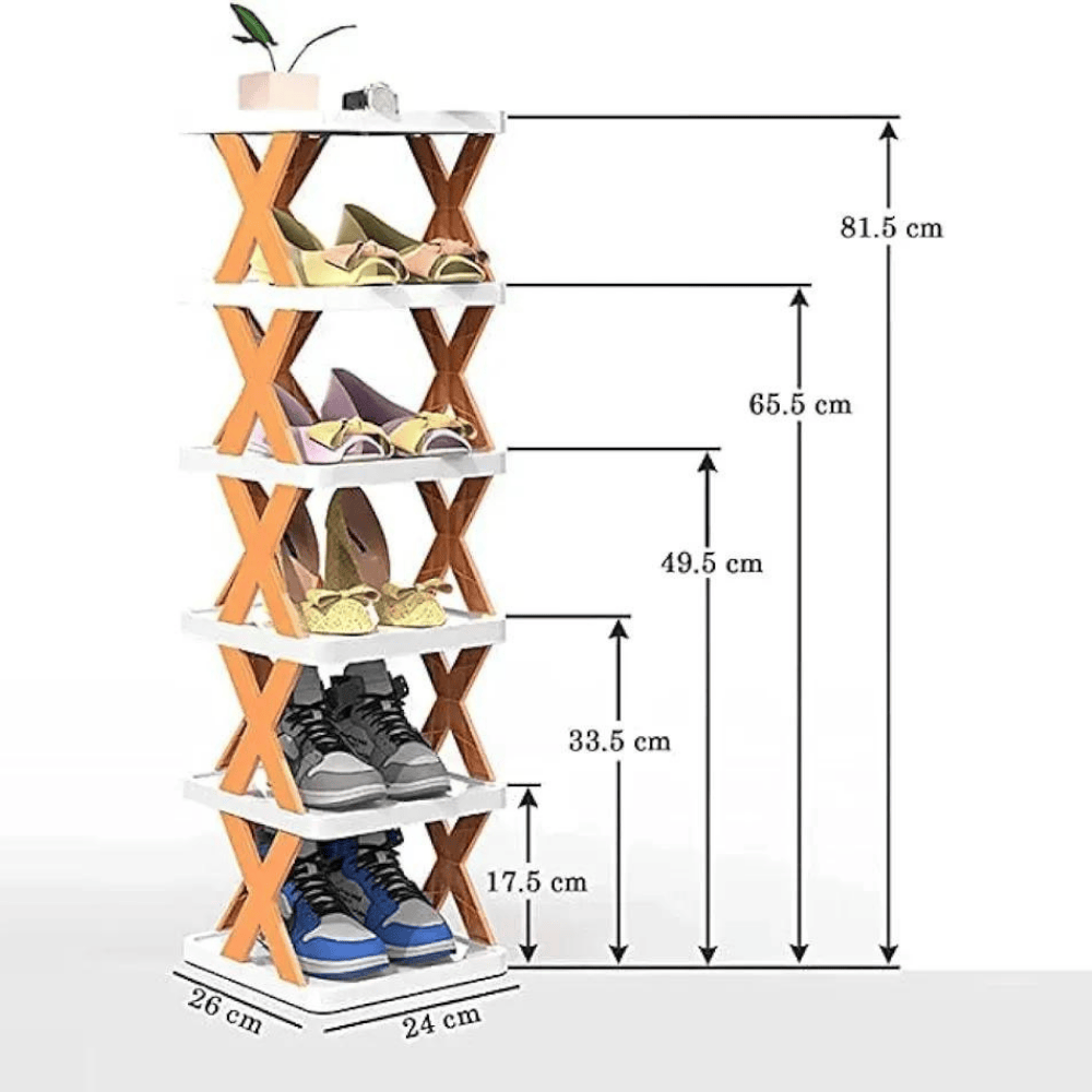 Front view displaying dimensions of each rack layer