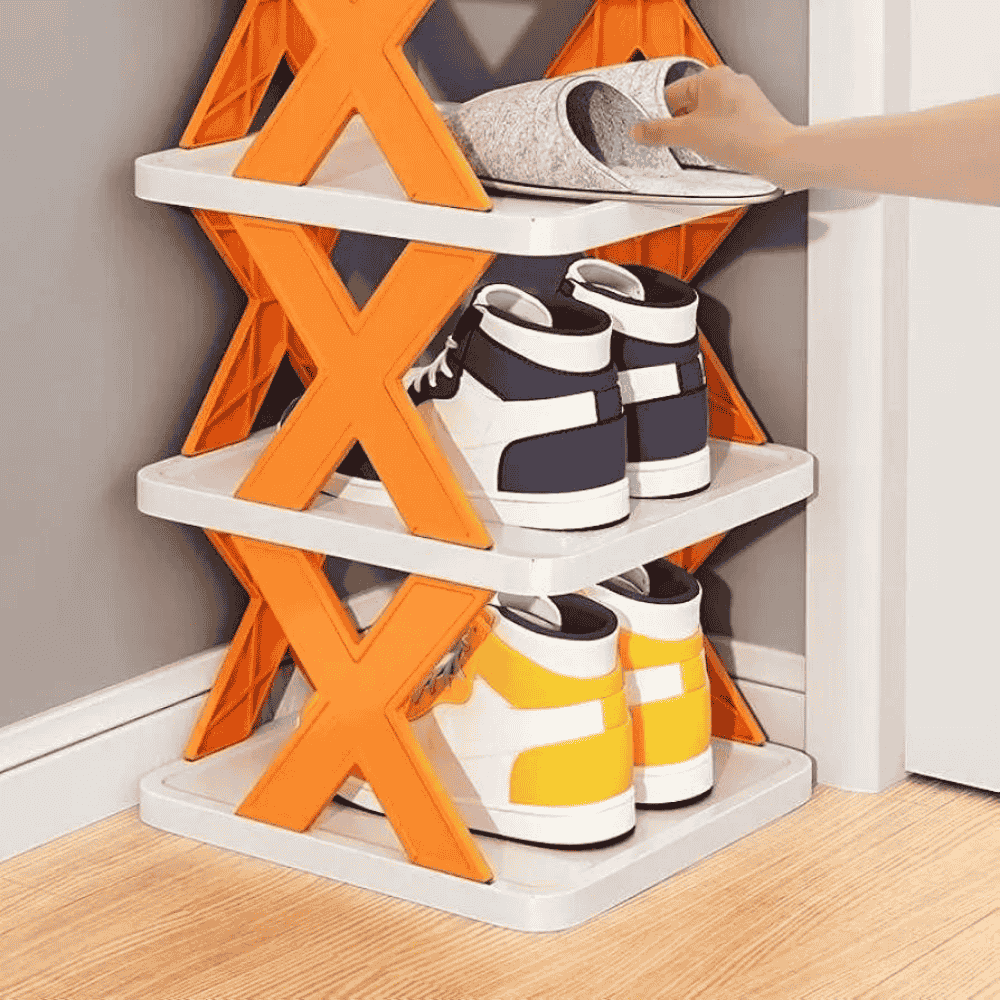 Demonstration of placing a shoe on the rack