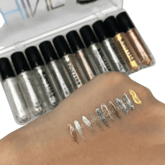 multi-shed image showing different glitter eyeliner colors side by side