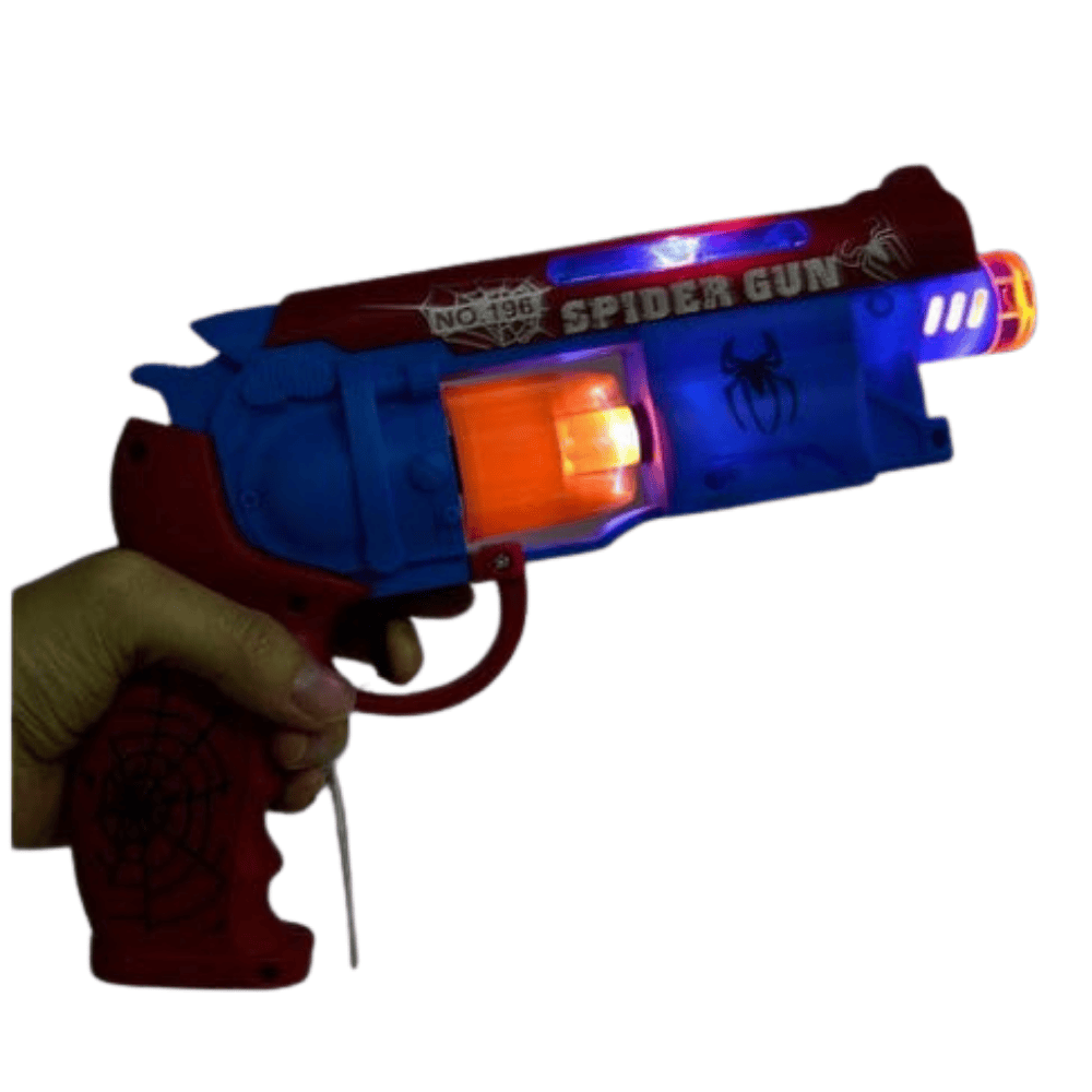 Toy gun showing fire mode light effects from the left side