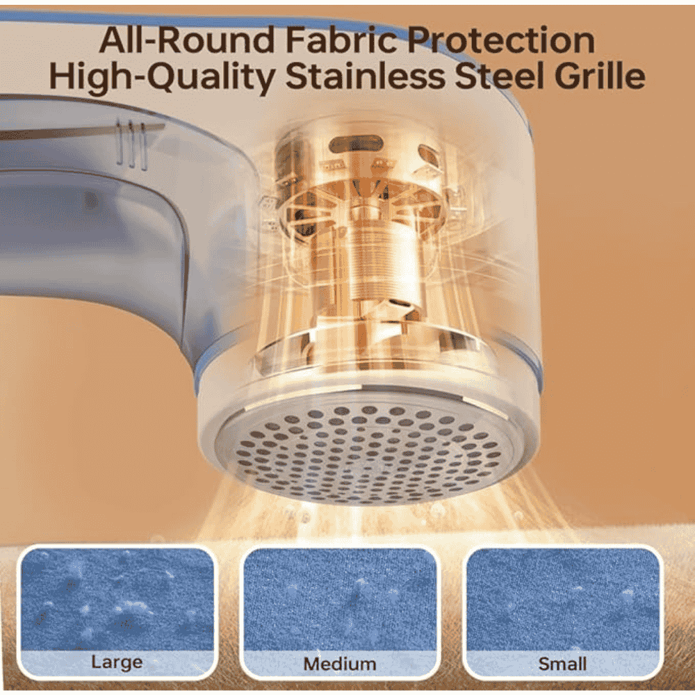 Shower head with high-quality stainless steel grille and fabric protection on a brown background.