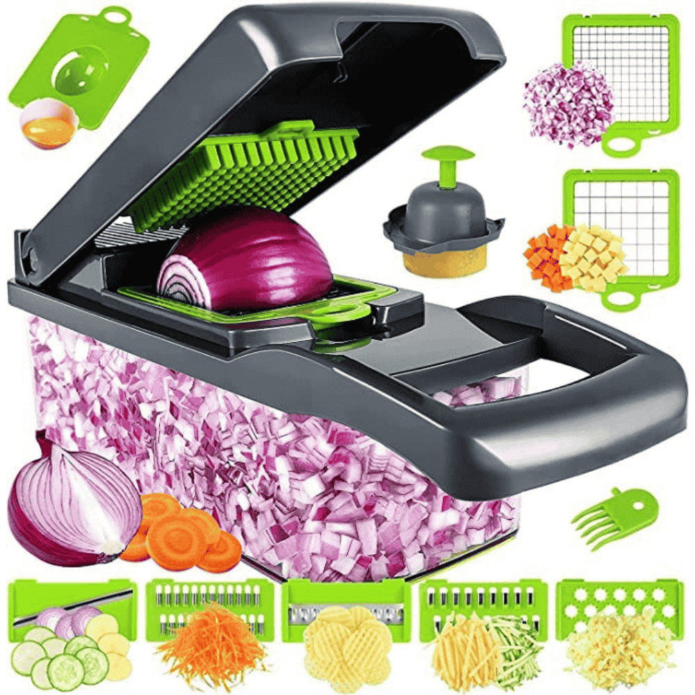 Chopping onions using 13-in-1 vegetable chopper