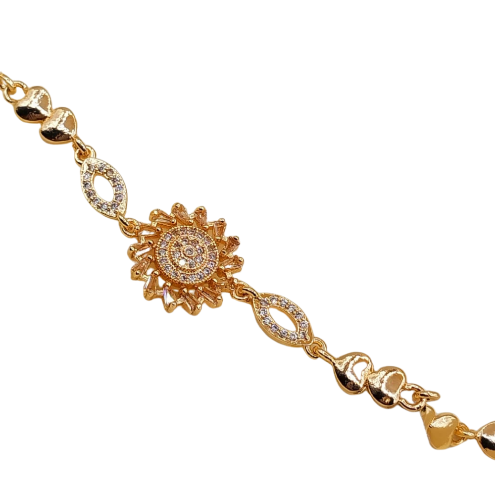 Gold bracelet featuring a bright orange center design