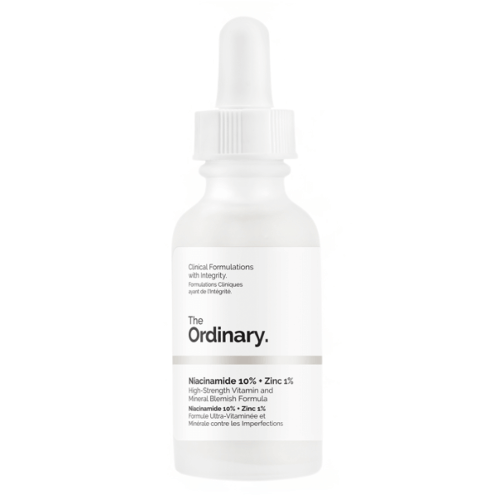 The Ordinary Niacinamide 10% + Zinc 1% serum bottle for oil control and blemishes