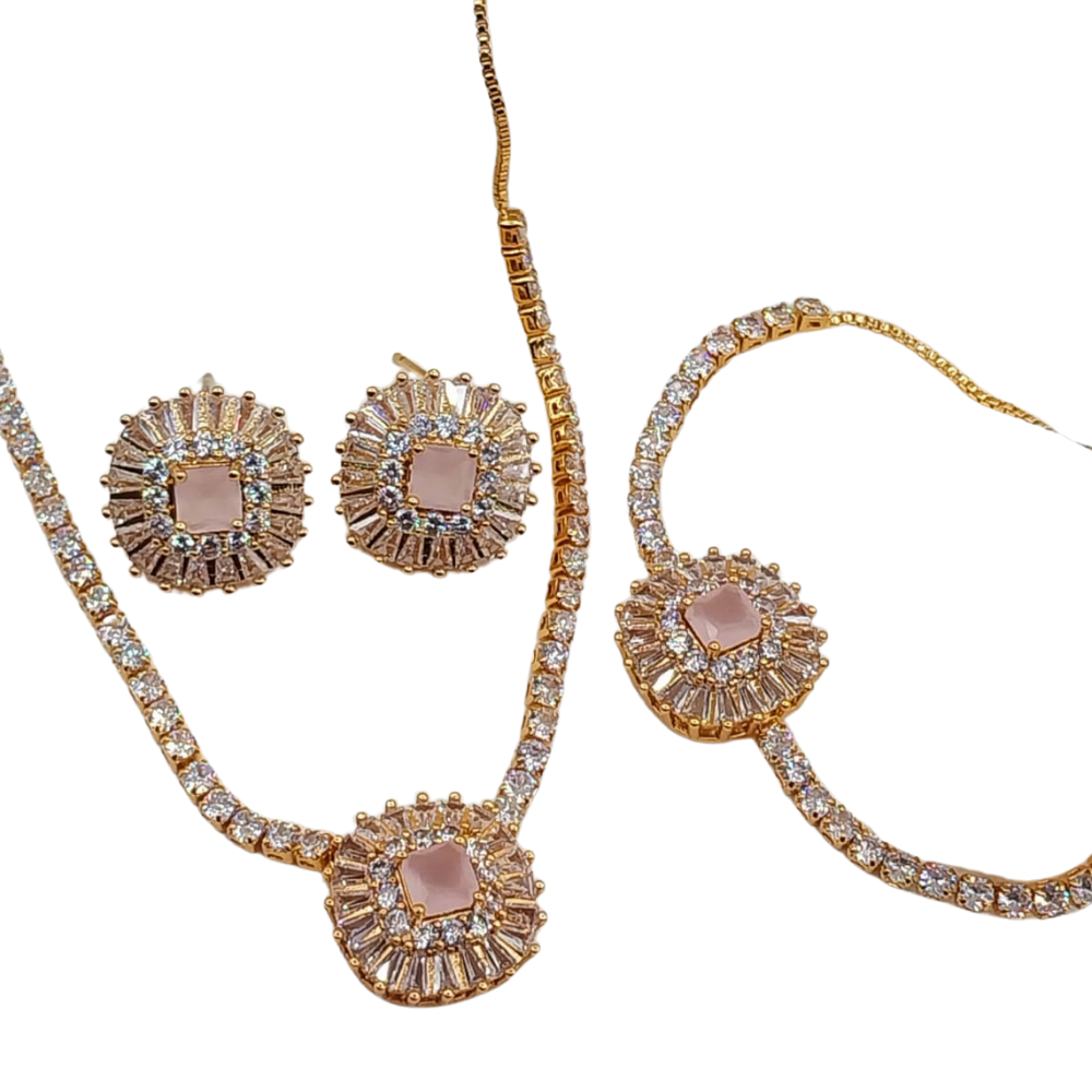 Peach-toned locket set with gold bracelet front view