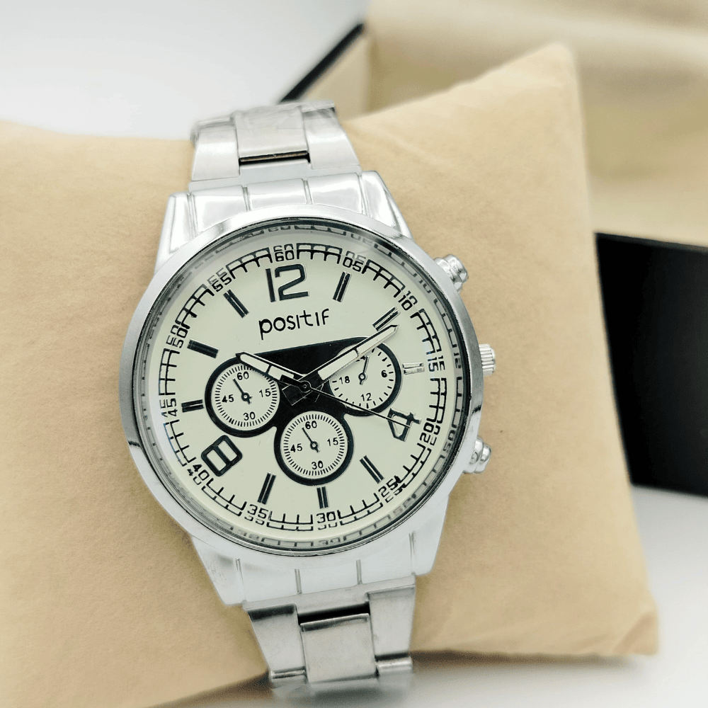 Front view showcasing the Positif men's watch with a unique dial