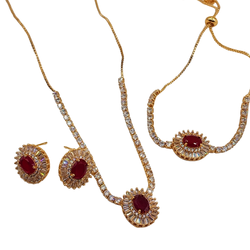 Red China gold plated locket and bracelet set front view