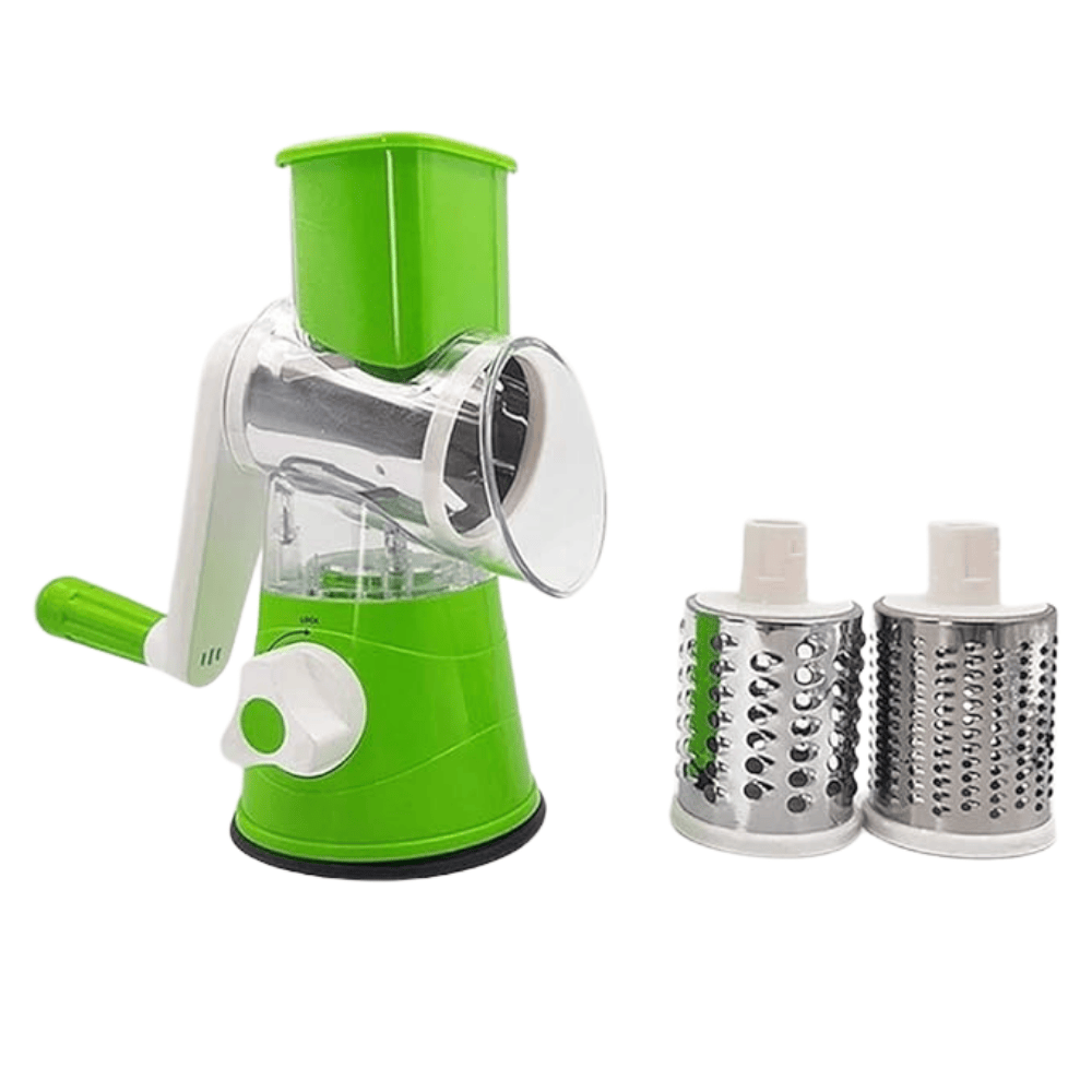 Front view of green rotary cheese grater