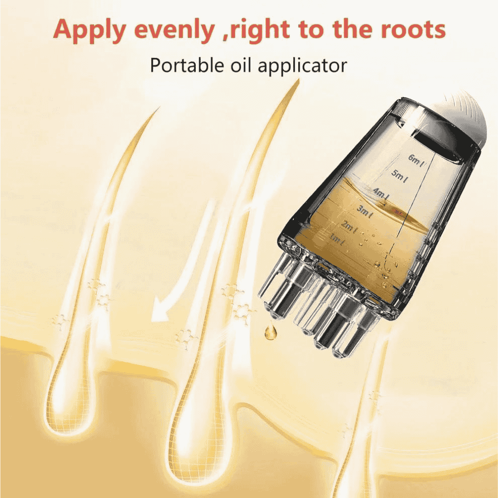 Applicator dispensing oil evenly onto hair roots