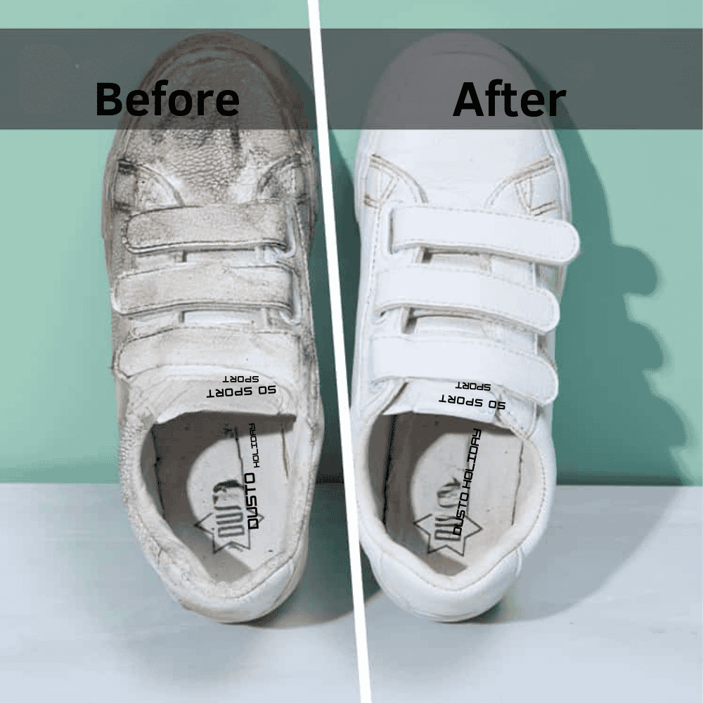 Comparison of shoes before and after using the cleaning wipes