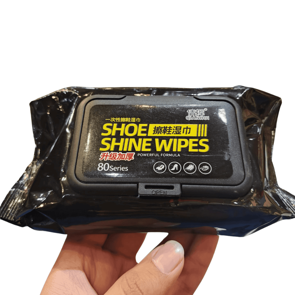 Top view of the 80-piece shoe cleaning wipes pack