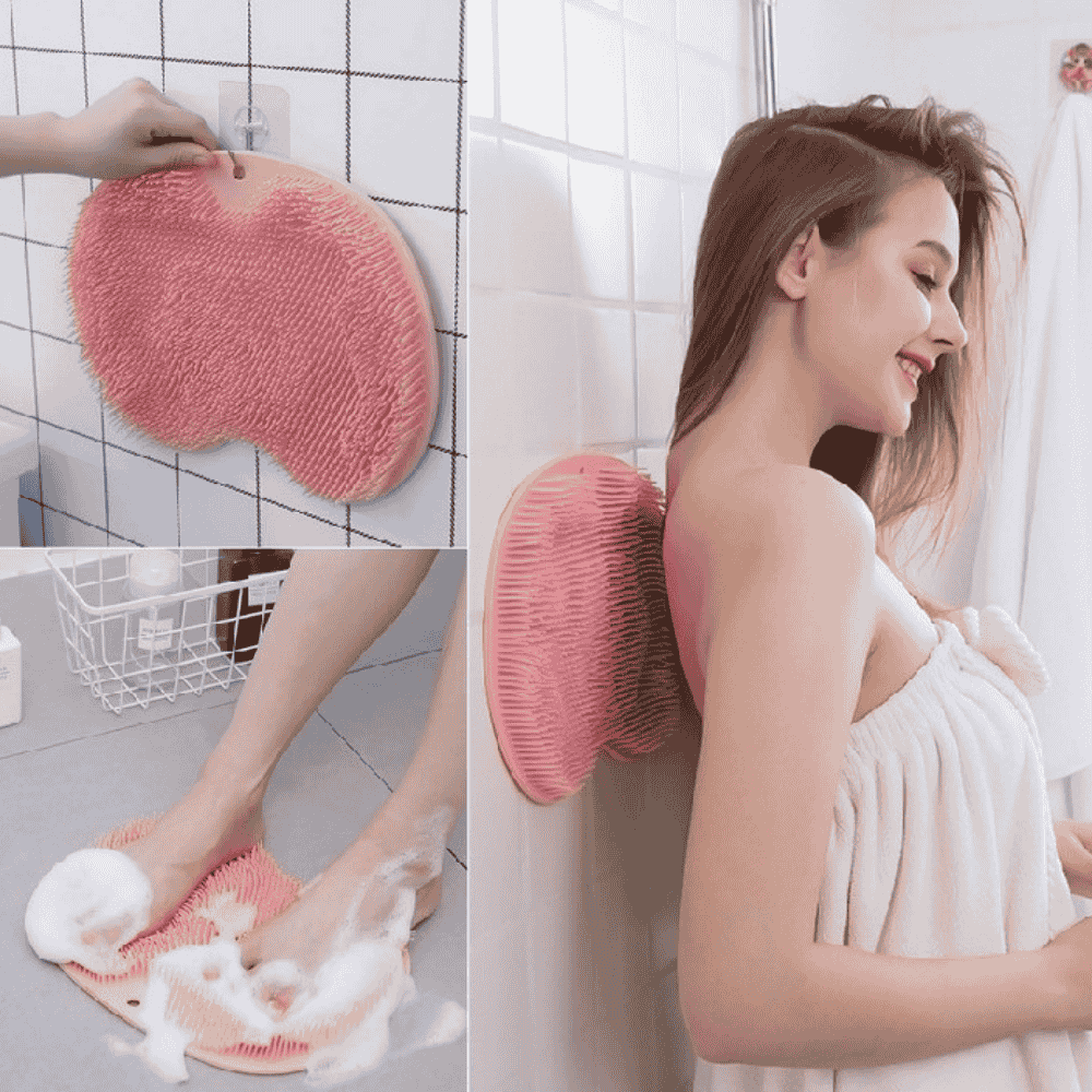 Silicone bath mat displayed on both wall and floor, highlighting versatility