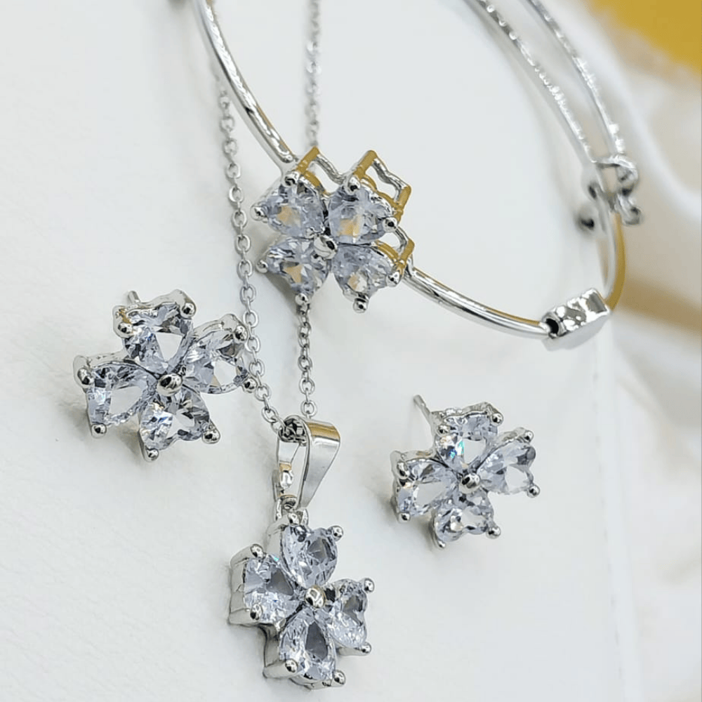 Right angle front view of the silver artificial locket set
