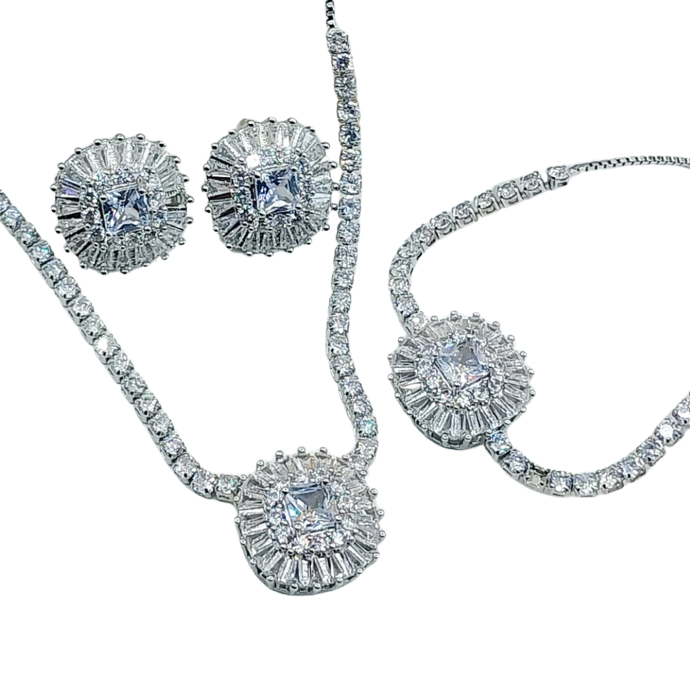 Silver locket and bracelet artificial set front image