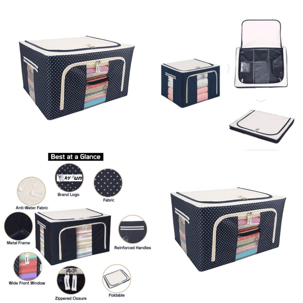 Multiple angles of the foldable fabric storage organizer box