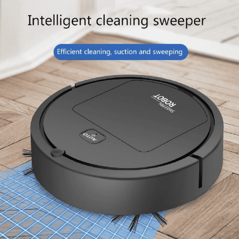 Black sweeping robot highlighting key features