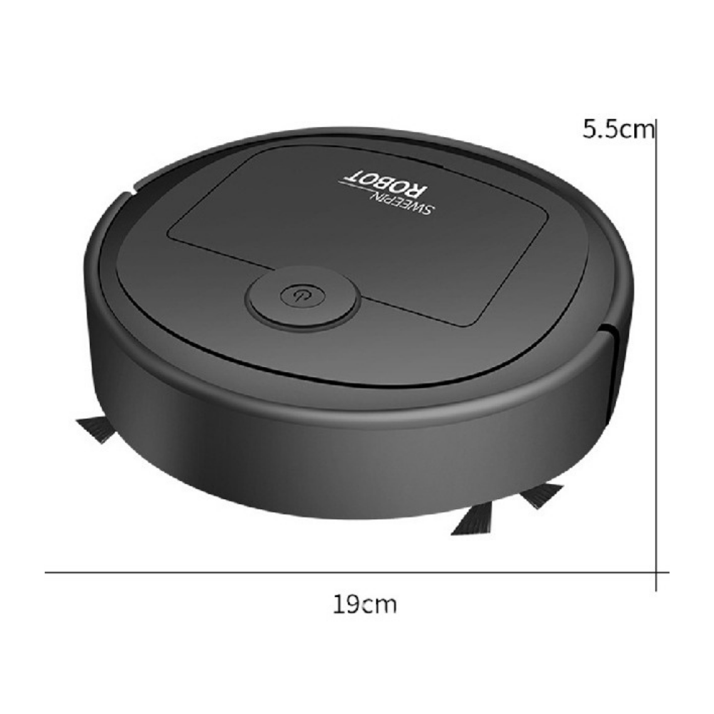 Alternate front view of black sweeping robot