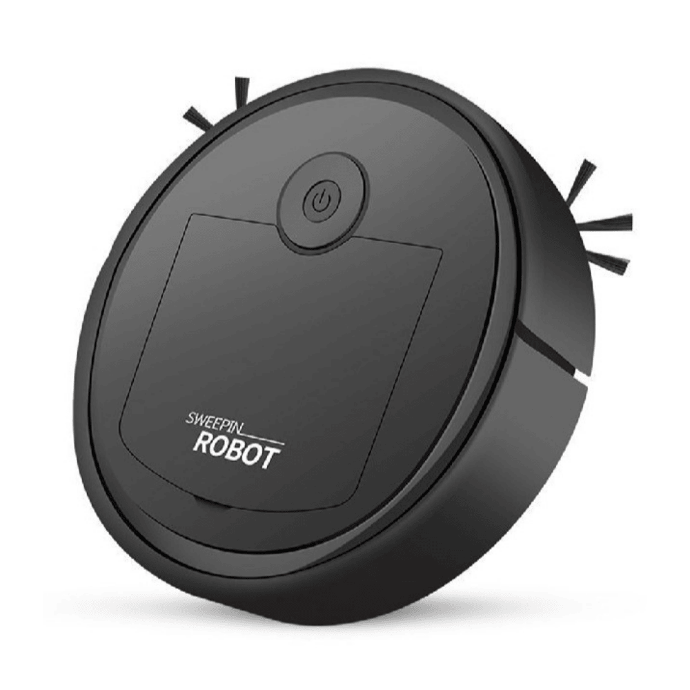 Black sweeping robot in upright position