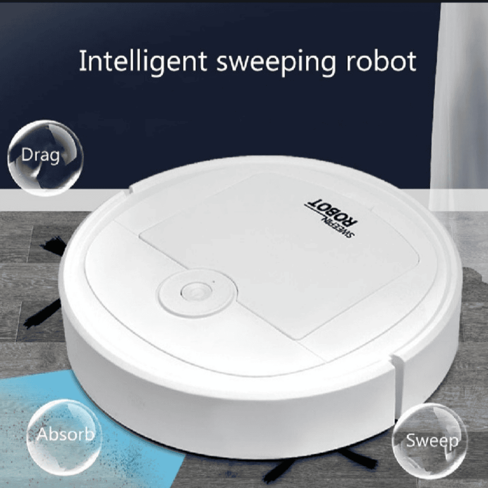 Sweeping robot in action: absorbing, dragging, sweeping