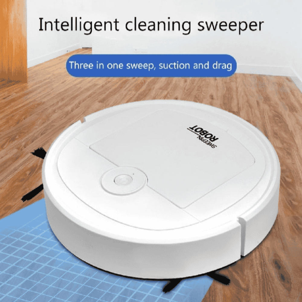 Front view of white 3-in-1 automatic sweeping robot