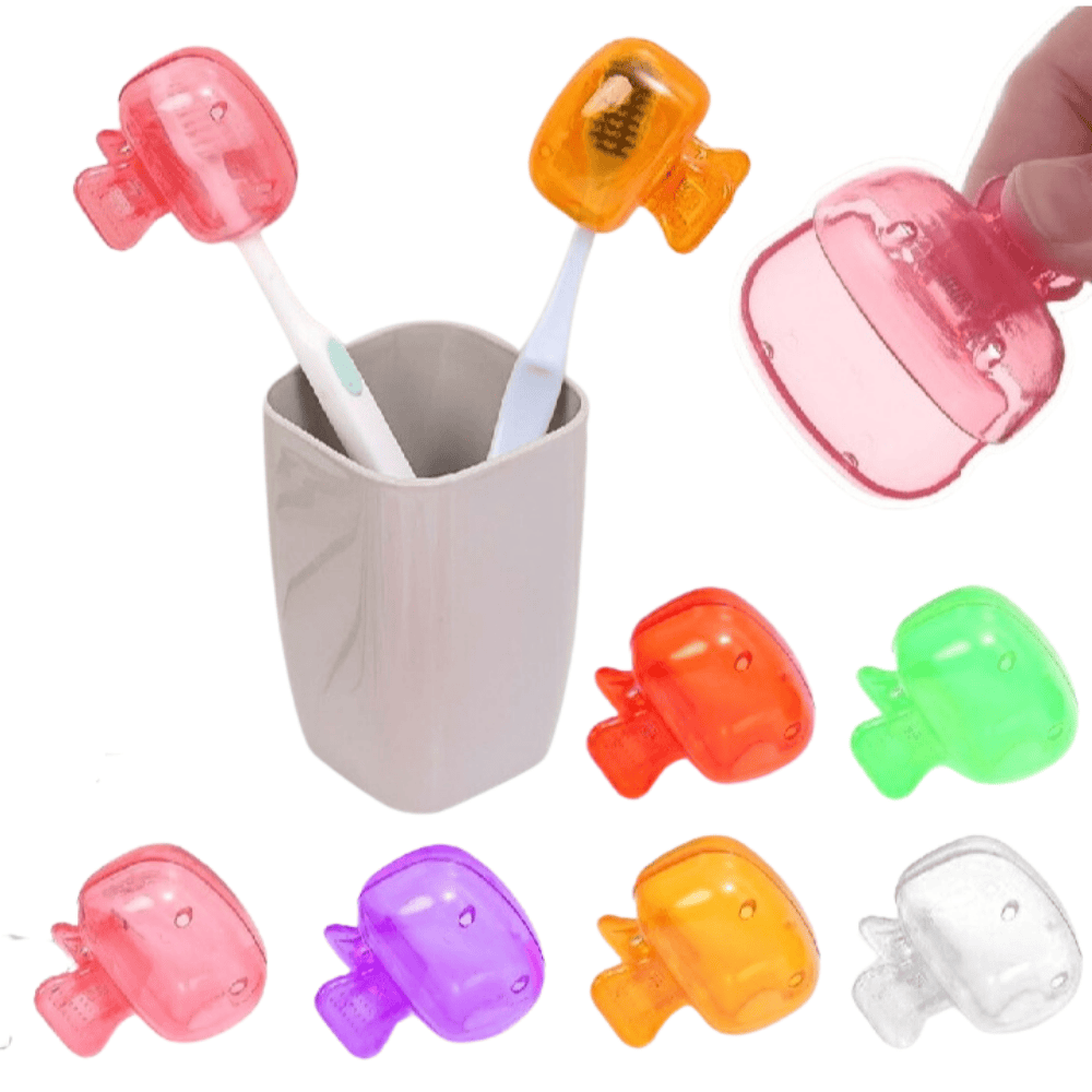Various toothbrushes fitted with multicolor protective covers