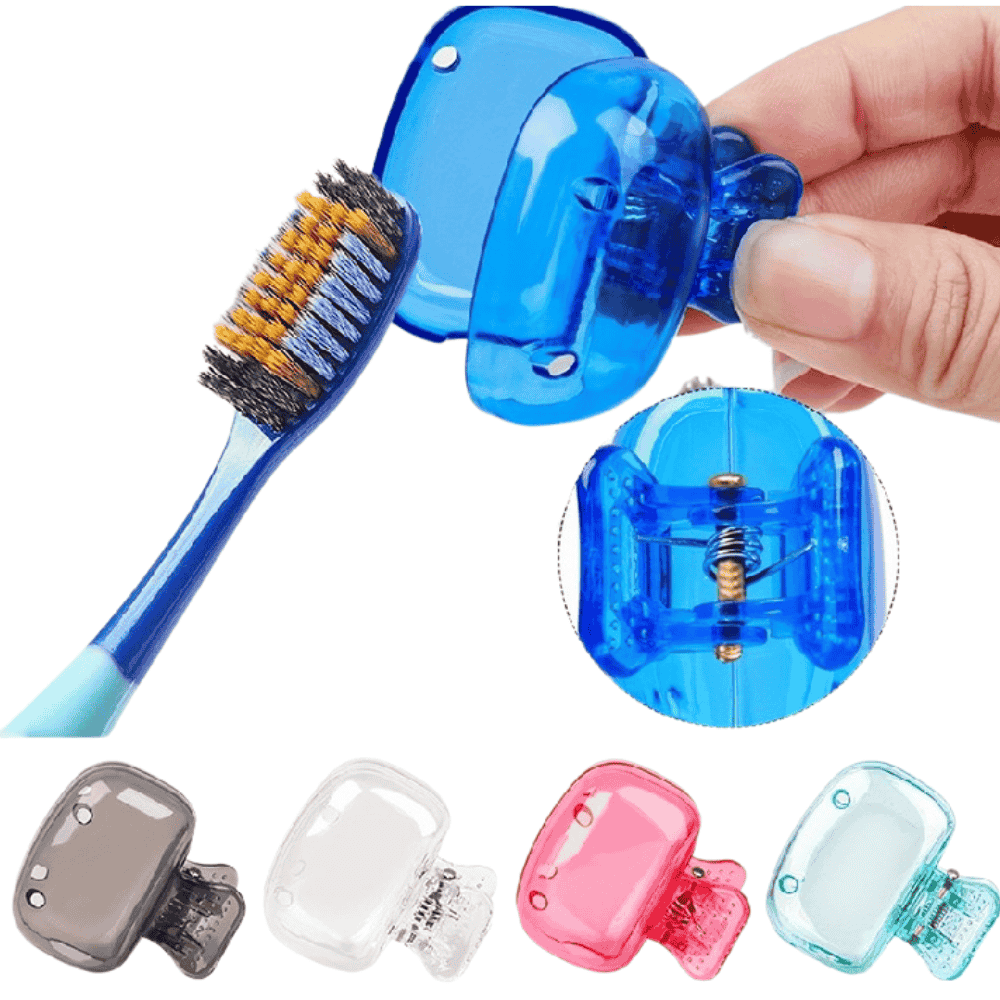 Array of multicolor toothbrush head covers shown from the front