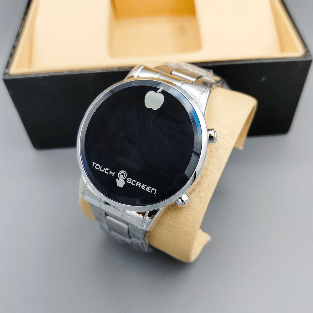 Main view of silver chain-style LED watch for children.