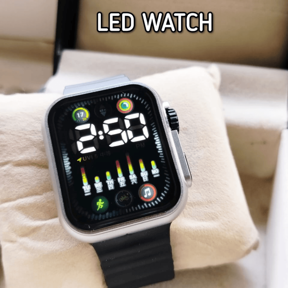Close-up of the Ultra LED watch in black color.