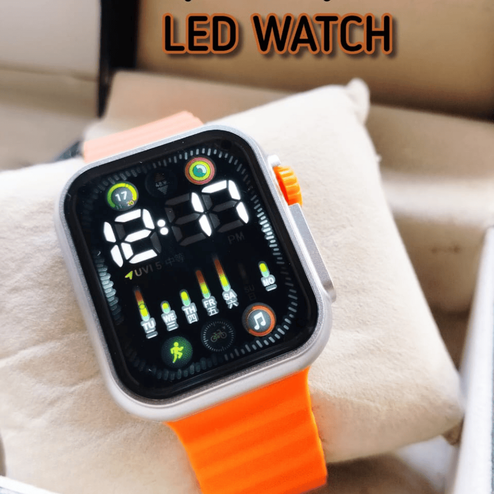 Main image displaying the Ultra LED watch in orange color