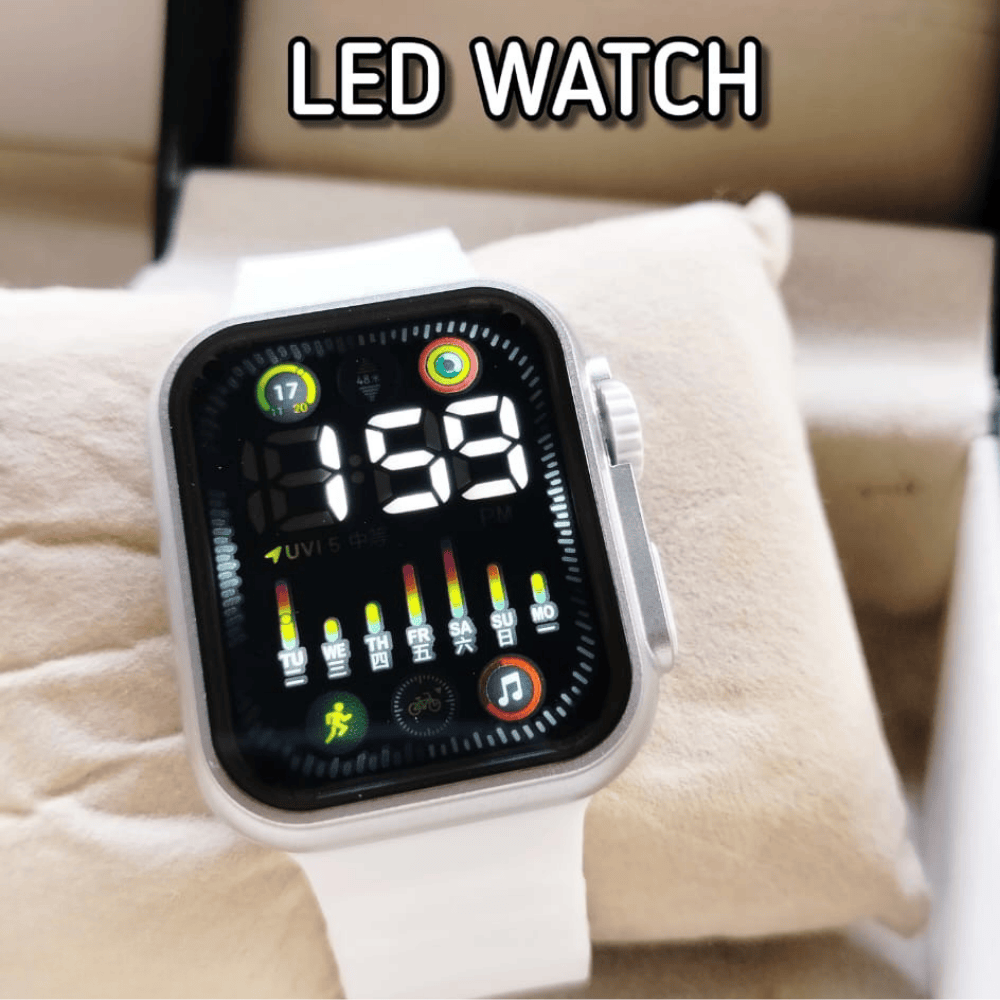 Front view showcasing the Ultra LED watch in white color.