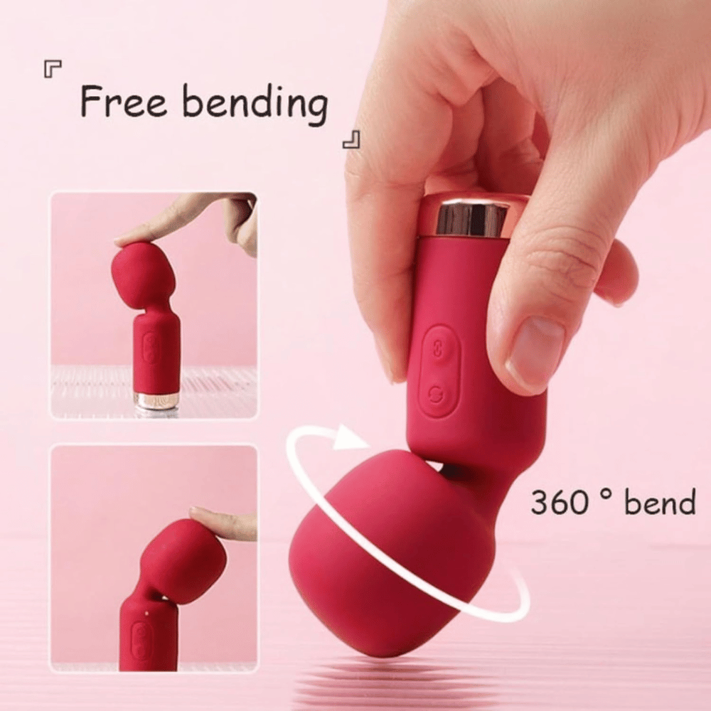 Person using the portable silicon mini massager on shoulde