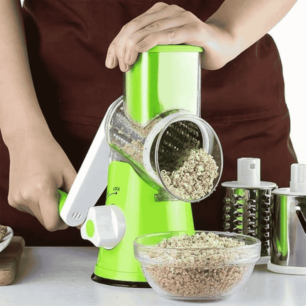 Hand operation of rotary vegetable grater