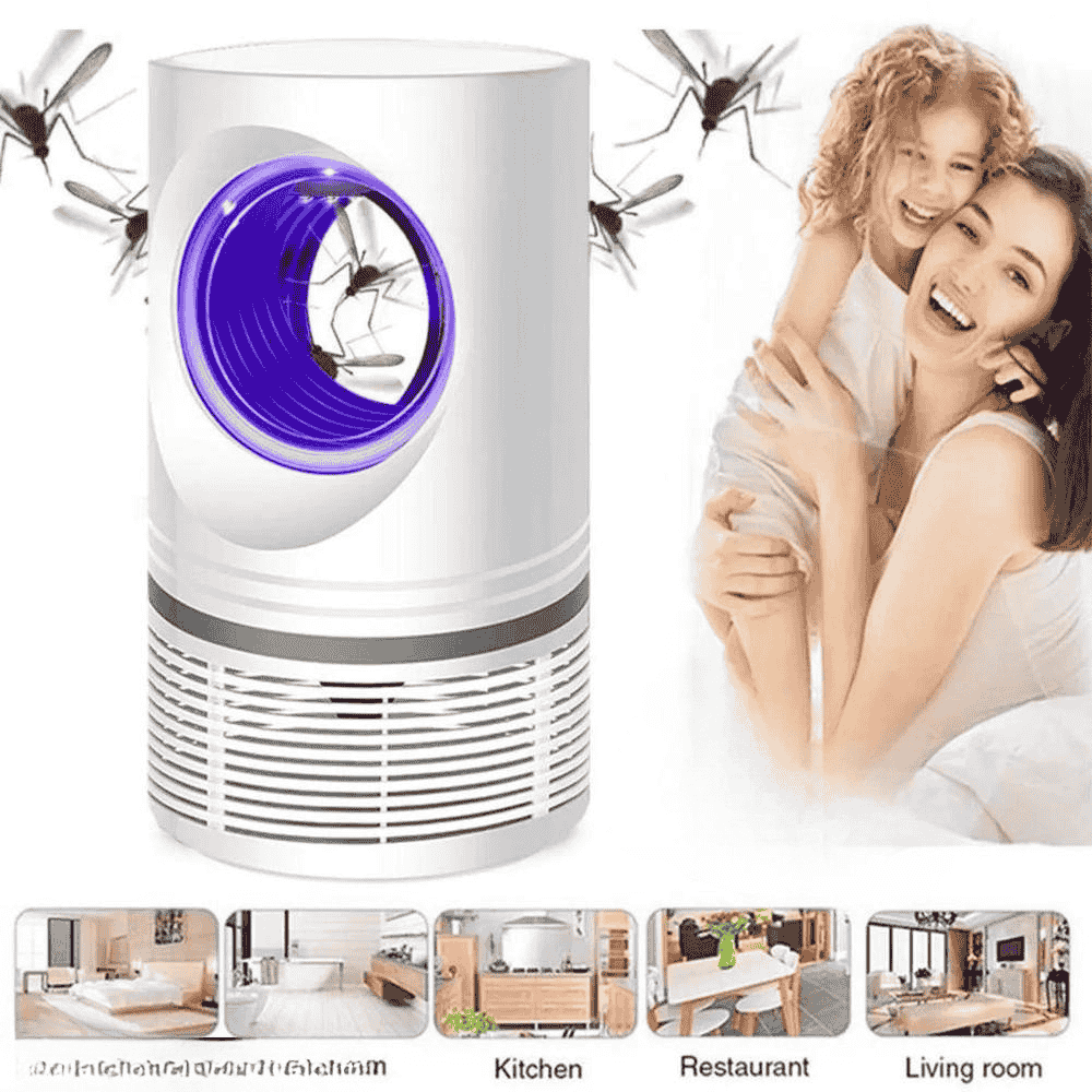 Mosquito killer lamp placed near a mother and baby