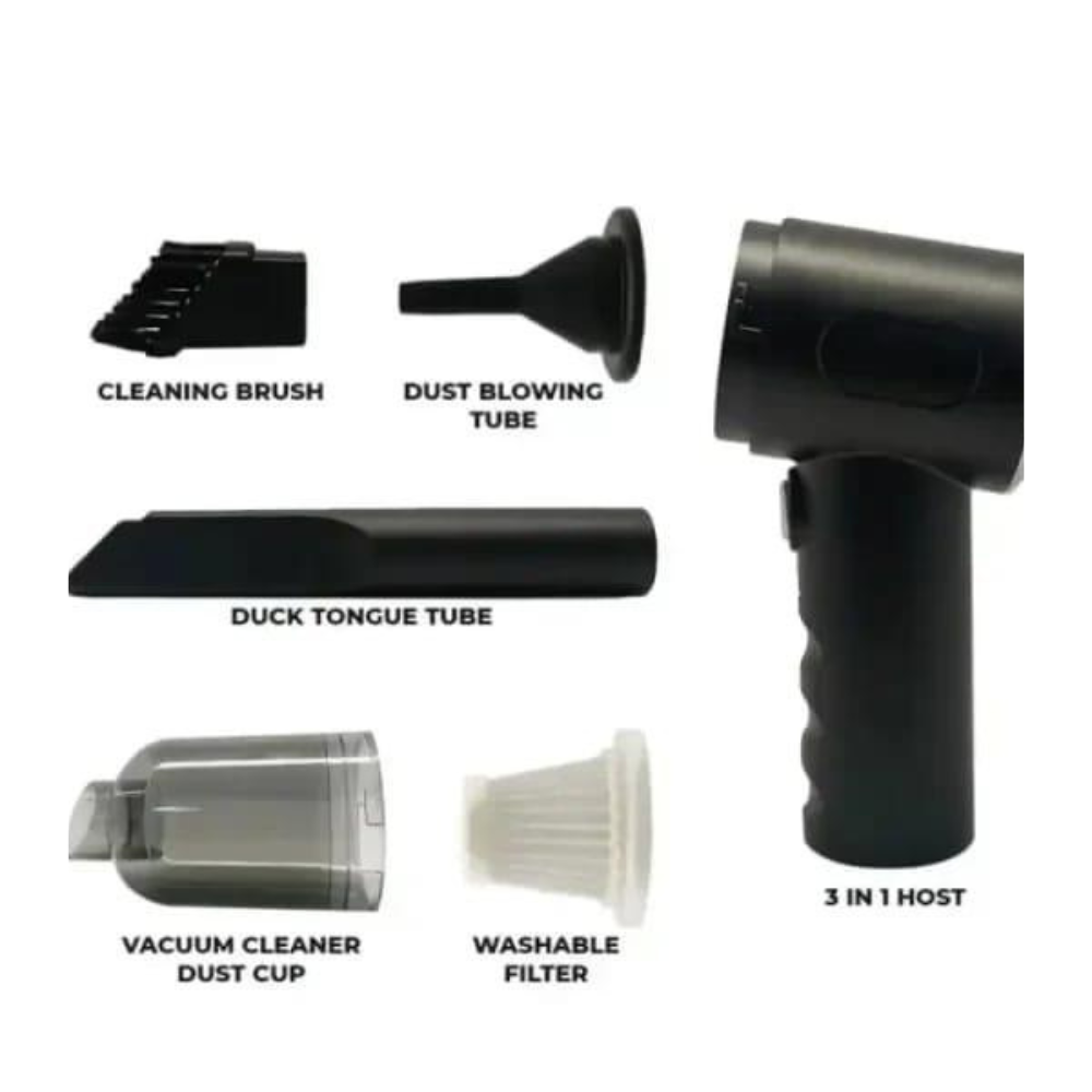 Front view showcasing the parts of the vacuum cleaner